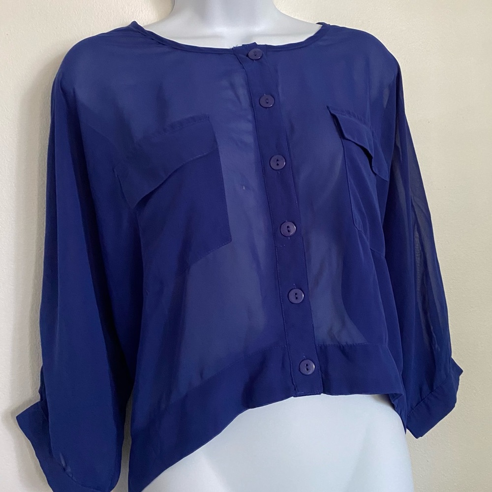 Blue should drop button blouse top